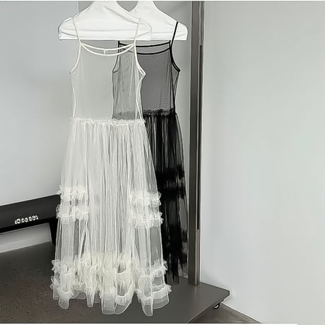 asymmetry sheer camisole onepiece　NK2291
