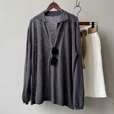 sheer collar long sleeve shirt /4color　NK1803
