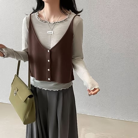 layered ruffle vest set /4color　NK2279