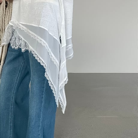 asymmetric lace layered tank top /2color　NK2192