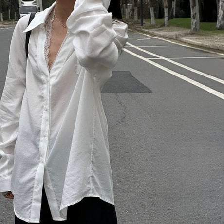 lace trim tencel long shirt /2color　NK2274