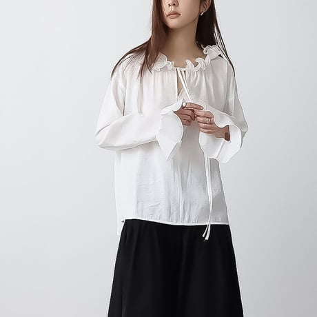 frill neck flare sleeve blouse　NK2298