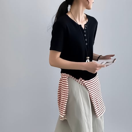henley neck relaxed tee /5color　NK2247