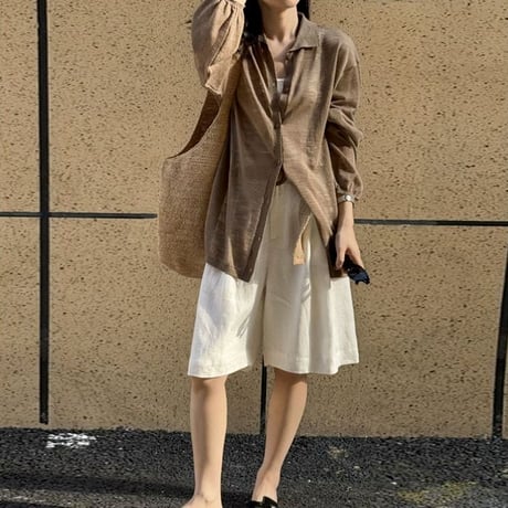 sheer collar long sleeve shirt /4color　NK1803
