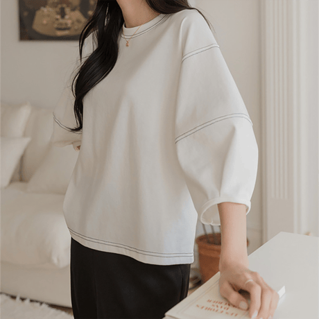 puff sleeve contrast stitch cutsew　NK2172