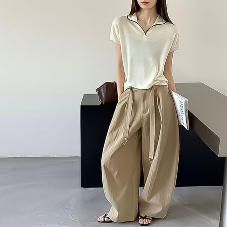 d-ring belt wide tuck pants /2color　NK2185