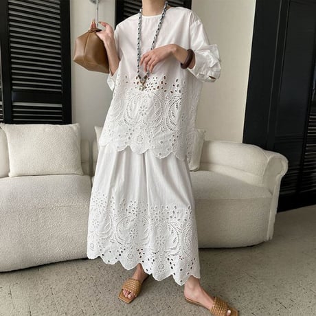 eyelet lace scallop hem set-up　NK2307