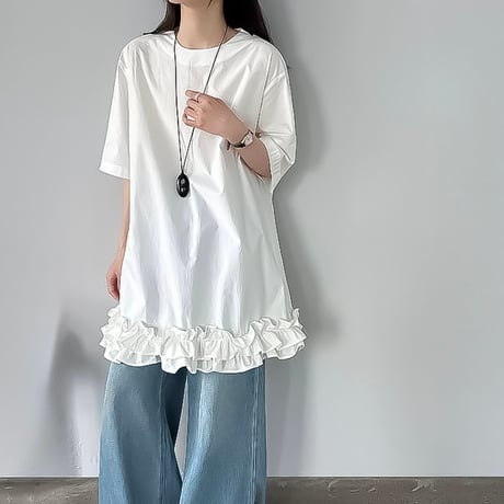 ruffle hem relaxed cotton tunic /2color　NK2246