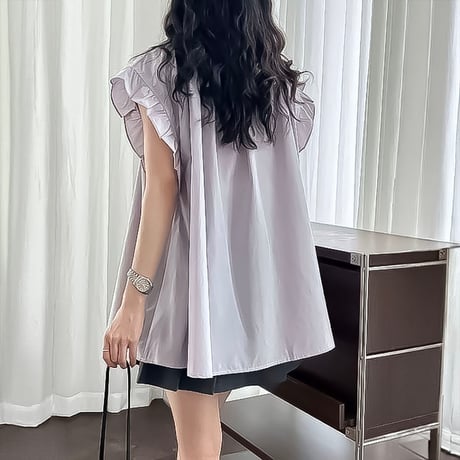 gathered ruffle henley blouse /3coloe　NK2225