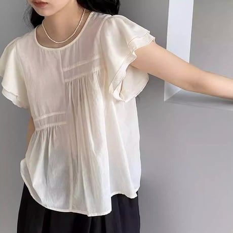 tiered flutter sleeve blouse /2color　NK1842