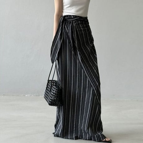 stripe wrap design maxi skirt /2color　NK1832