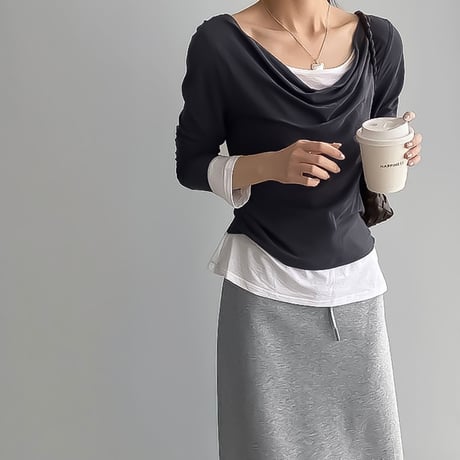 layered look cowl neck top /3color　NK2324