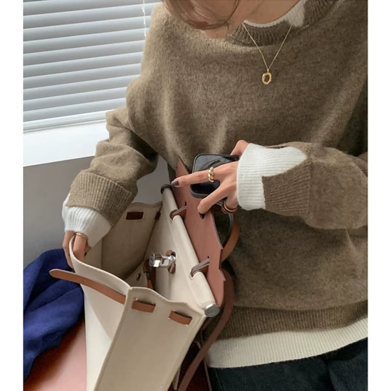 トップス Unof TWO-TONE LAYERED KNIT TOP TWO-TONE LAYERED KNIT TOP – UNOF