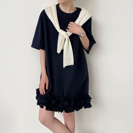 ruffle hem relaxed cotton tunic /2color　NK2246