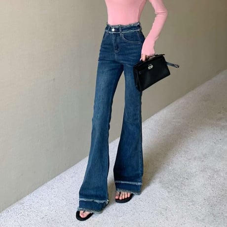high waist flare fringe denim /2color　NK1393