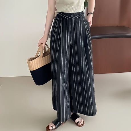 cotton stripe tuck wide pants /2color　NK2275