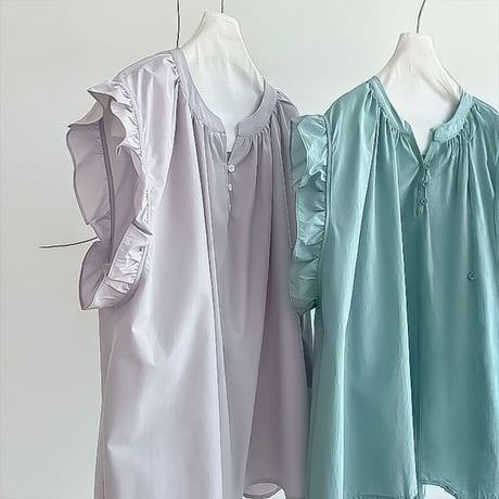 gathered ruffle henley blouse /3coloe　NK2225