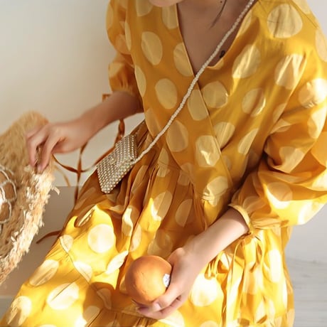 yellow polka dot midi dress　NK1780