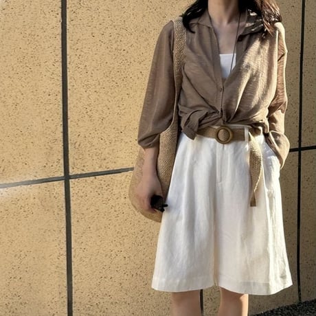 sheer collar long sleeve shirt /4color　NK1803