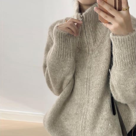 zip up melange knit cardigan /3color　NK2083