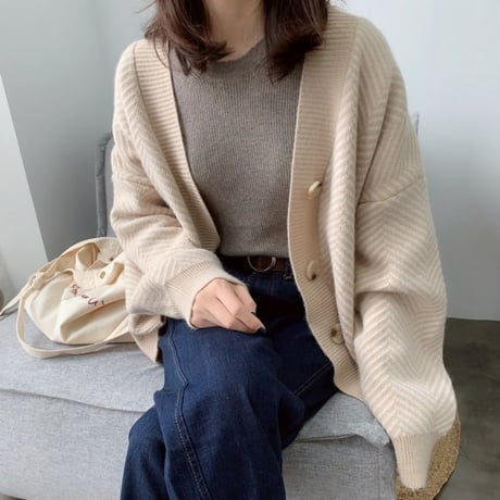 herringbone knit cardigan /2color　NK1621