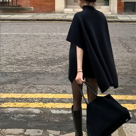 high neck poncho knit tunic /2color　NK2126