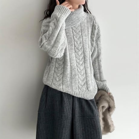 slit collar cable knit pullover /2color　NK2061