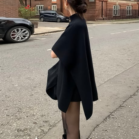 high neck poncho knit tunic /2color　NK2126