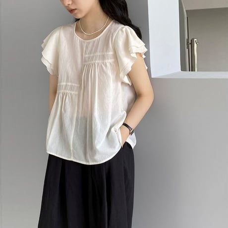 tiered flutter sleeve blouse /2color　NK1842