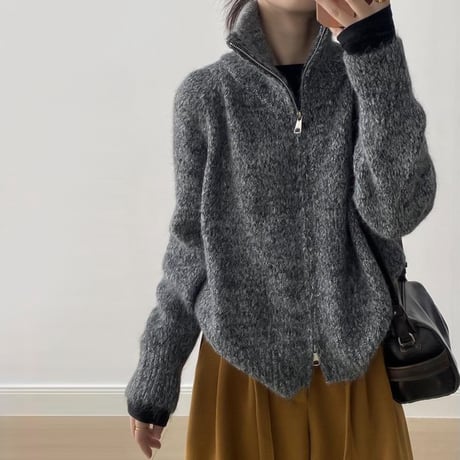 zip up melange knit cardigan /3color　NK2083