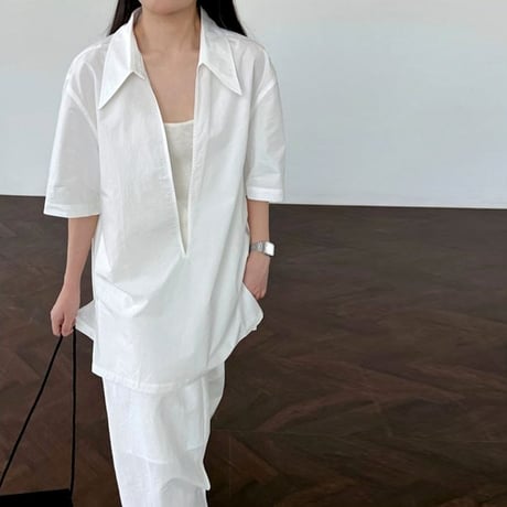 deep v-neck skipper shirt /2color　NK1821