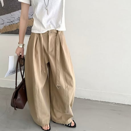 d-ring belt wide tuck pants /2color　NK2185