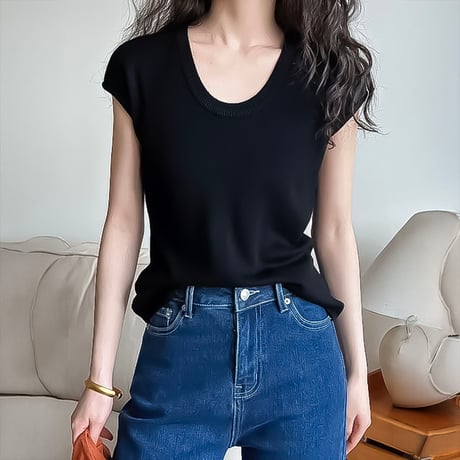 french sleeve u-neck knit top /4color　NK2203