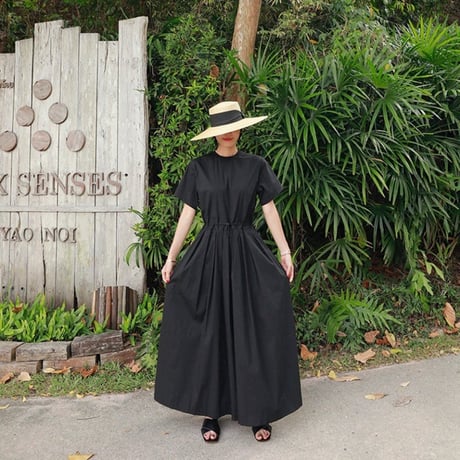drawstring waist wide jumpsuit /2color　NK1580