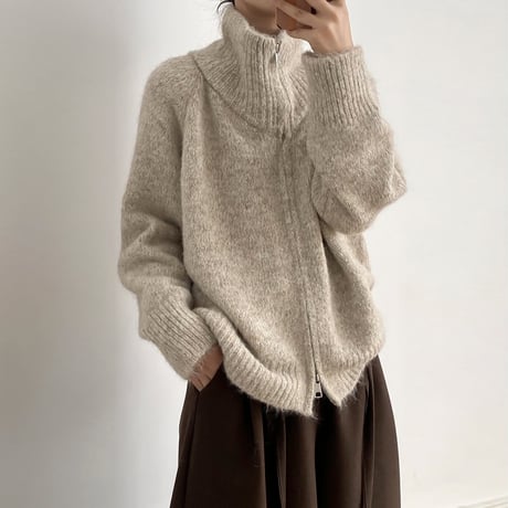 zip up melange knit cardigan /3color　NK2083