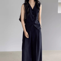 back ribbon gilet & pants set up /2color　NK1825