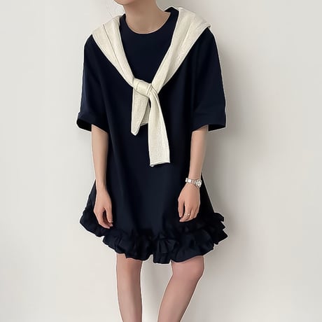 ruffle hem relaxed cotton tunic /2color　NK2246