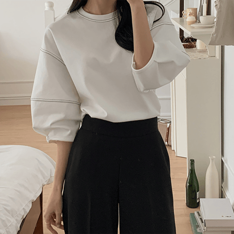puff sleeve contrast stitch cutsew　NK2172