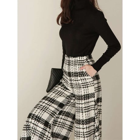 high waist wide check pants　NK1368