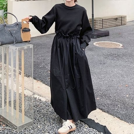 pullover docking flare long dress　NK1944