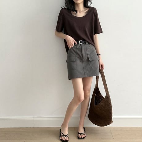 slub cotton u-neck t-shirt /7color　NK1804