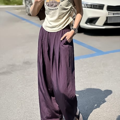 relaxed airy gather wide pants /3color　NK2213