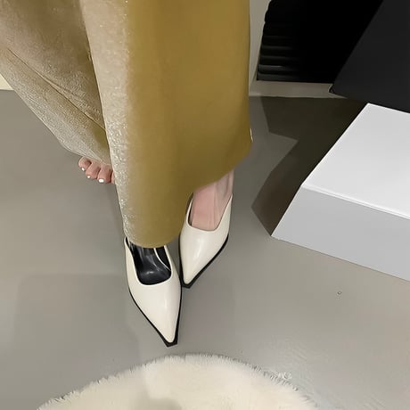 pointed toe block heel mules /3color　NK2174