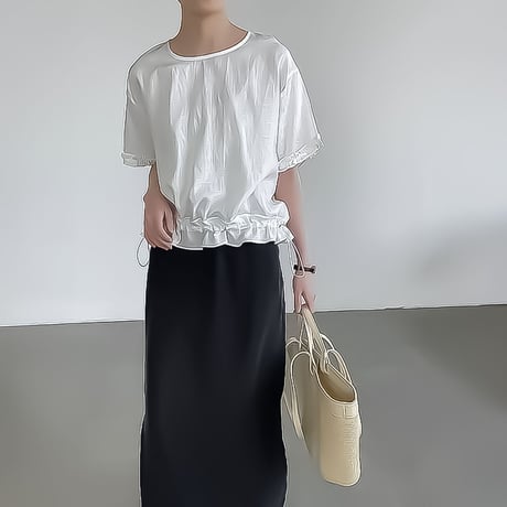 frill hem drawstring blouse /3color　NK2378