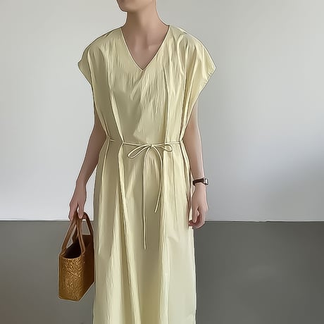 v-neck waist-tie maxi dress /3color　NK2380