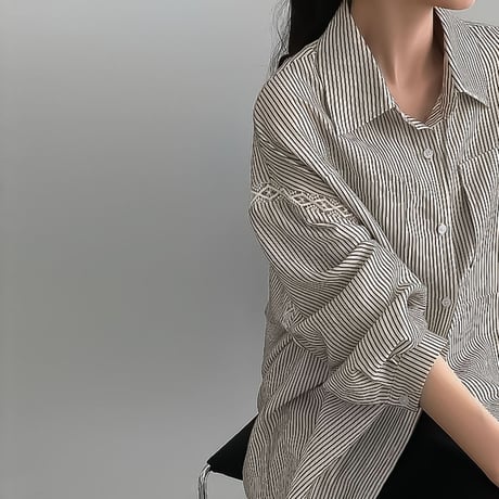 stripe sleeve lace shirt　NK2276