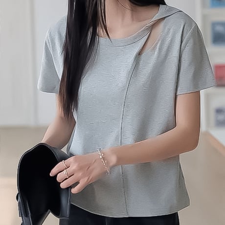 asymmetric neck short sleeve tee /4color　NK2314