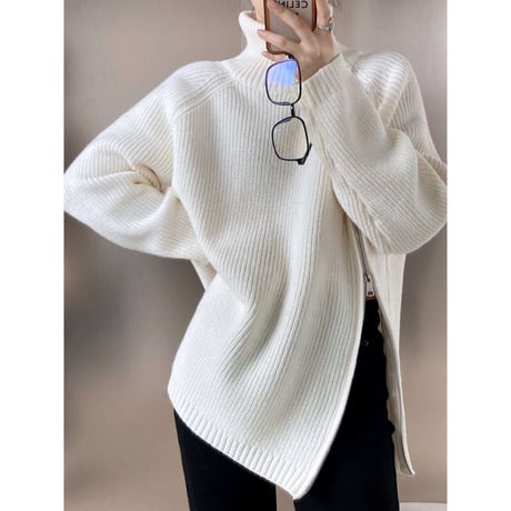 side zip high neck knit ／4color　NK1331