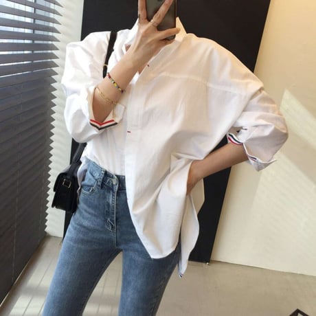 back bicolor stitch design shirt /2color　NK1353