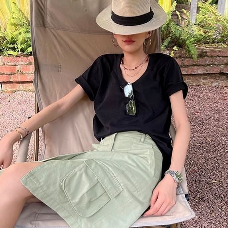 deep u-neck t-shirt /3color　NK1805